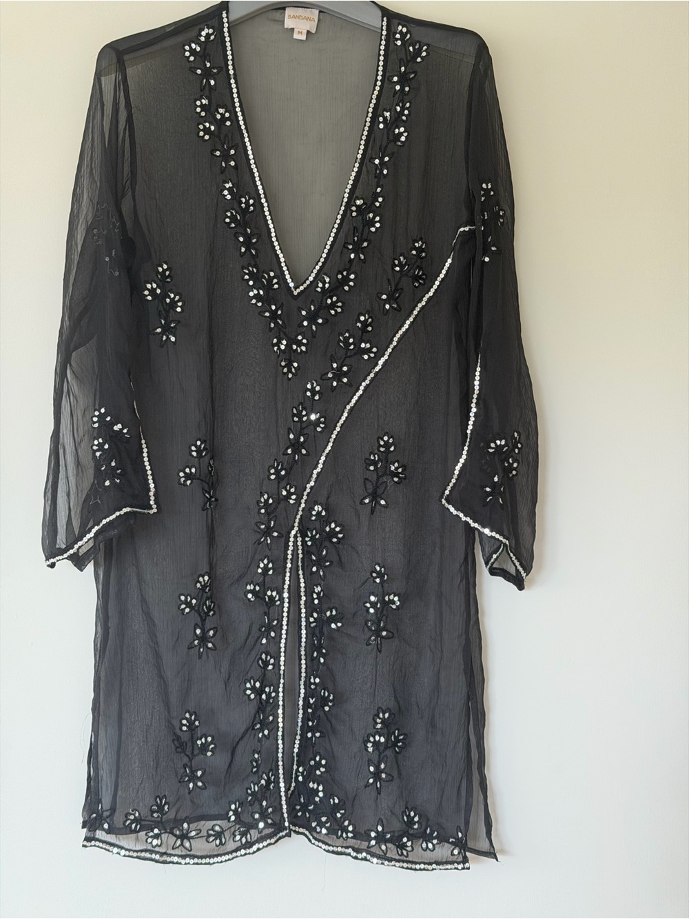 Black Embellished Floral Swim Cover-Up by